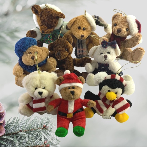 Hugfun Plush Stuffed Animal Ornaments Christmas Lot of 9 Bears Penguin Santa 6” - Picture 1 of 11